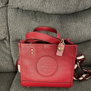 Coach Pebble Red Dempsey Tote 22 With Coach Patch And Heart Charm